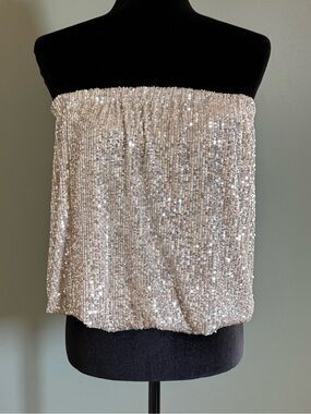 Sofia Made in Italy Gold Sequin Strapless Tube Top